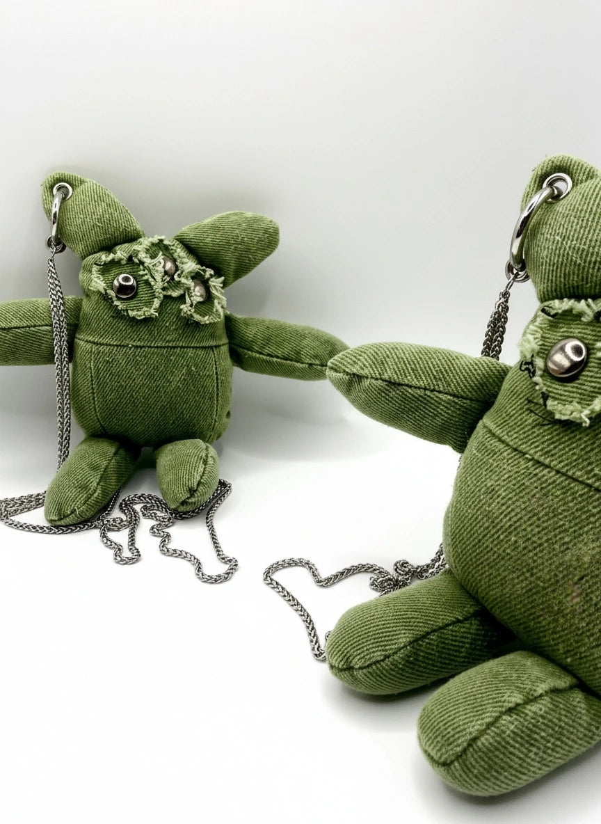 Front view handcrafted denim monster phone holder — limited edition — denim accessories for men and women